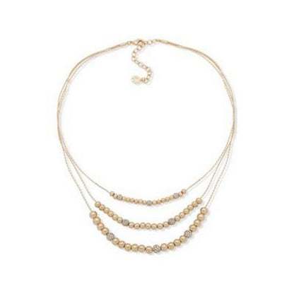 Anne Klein Gold-Tone Pave Fireball &amp; Bead Layered Necklace, 16 + 3" Extender"