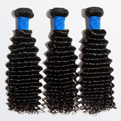 Deep Curly Virgin Hair Brazilian Bundles Full &amp; Thick from Root to Tip Natural Color 10-30 Inch - Stariahair