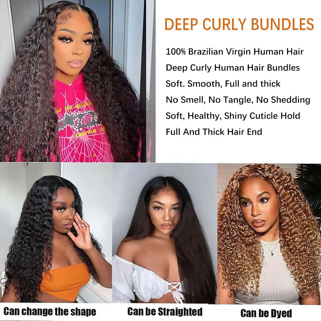 Deep Curly Virgin Hair Brazilian Bundles Full &amp; Thick from Root to Tip Natural Color 10-30 Inch - Stariahair