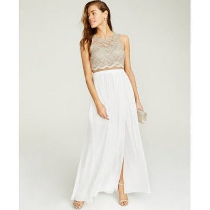 City Studios Juniors Lace Top &amp; Long Wrap Skirt, Beige, Size 11