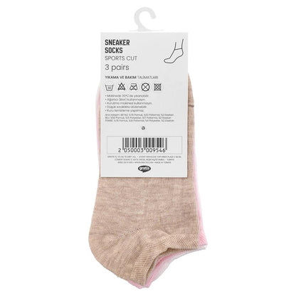 Eklips Unisex Sneaker Socks 3-Pack in White Beige &amp; Pink
