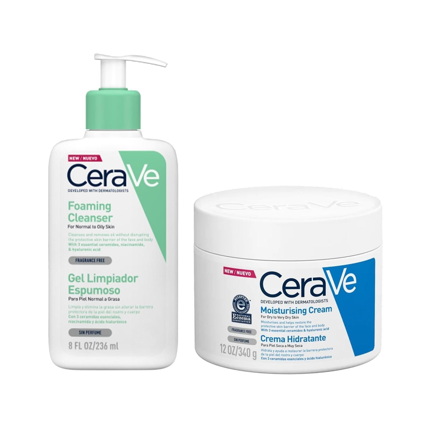 CeraVe Skincare Product Set - Gentle Foaming Cleanser &amp; Moisturizing Cream for Sensitive Skin