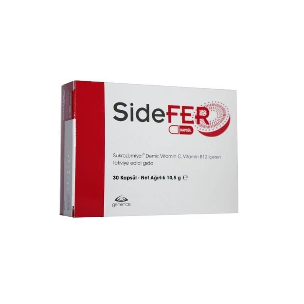 Sidefer Iron Supplement, Vitamin C &amp; B12 - Boosts Energy &amp; Immunity - 30 Capsules