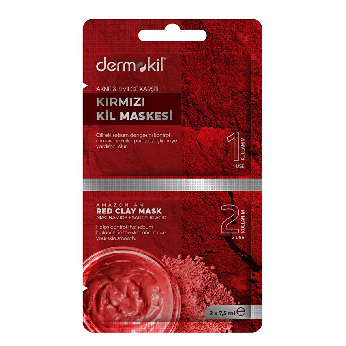Dermokil Anti-Acne Red Clay Face Mask with Niacinamide &amp; Sweet Almond Oil - Natural Skincare for Acne-Prone Skin, 0.51 fl oz
