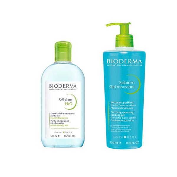 Bioderma Sebium Skincare Set for Oily Skin - Gentle Cleansing &amp; Non-Comedogenic - Sebium H2O &amp; Foaming Gel