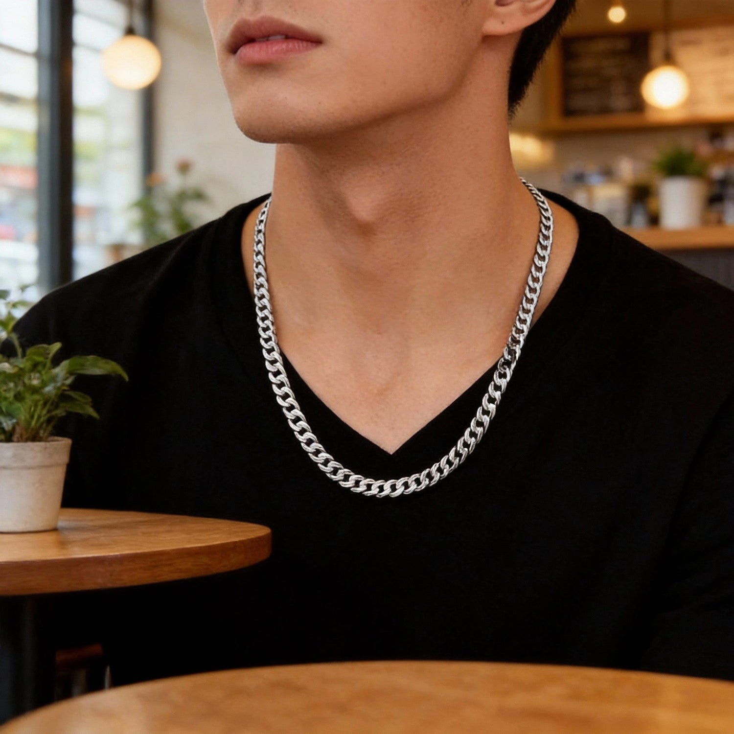Steeltime Mens Curb Chain Necklace in Sterling Silver 22 Inches