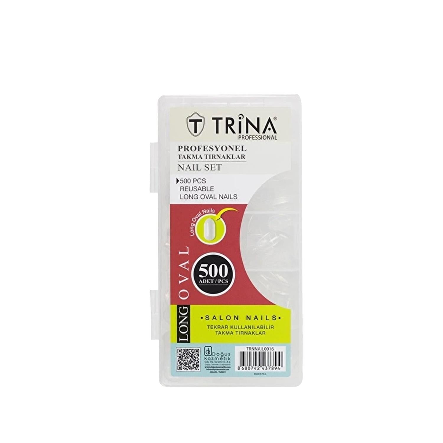 Trina False Nails - Long Oval 500 Count - Artificial Nail Tips for Nail Art &amp; Beauty Enhancements