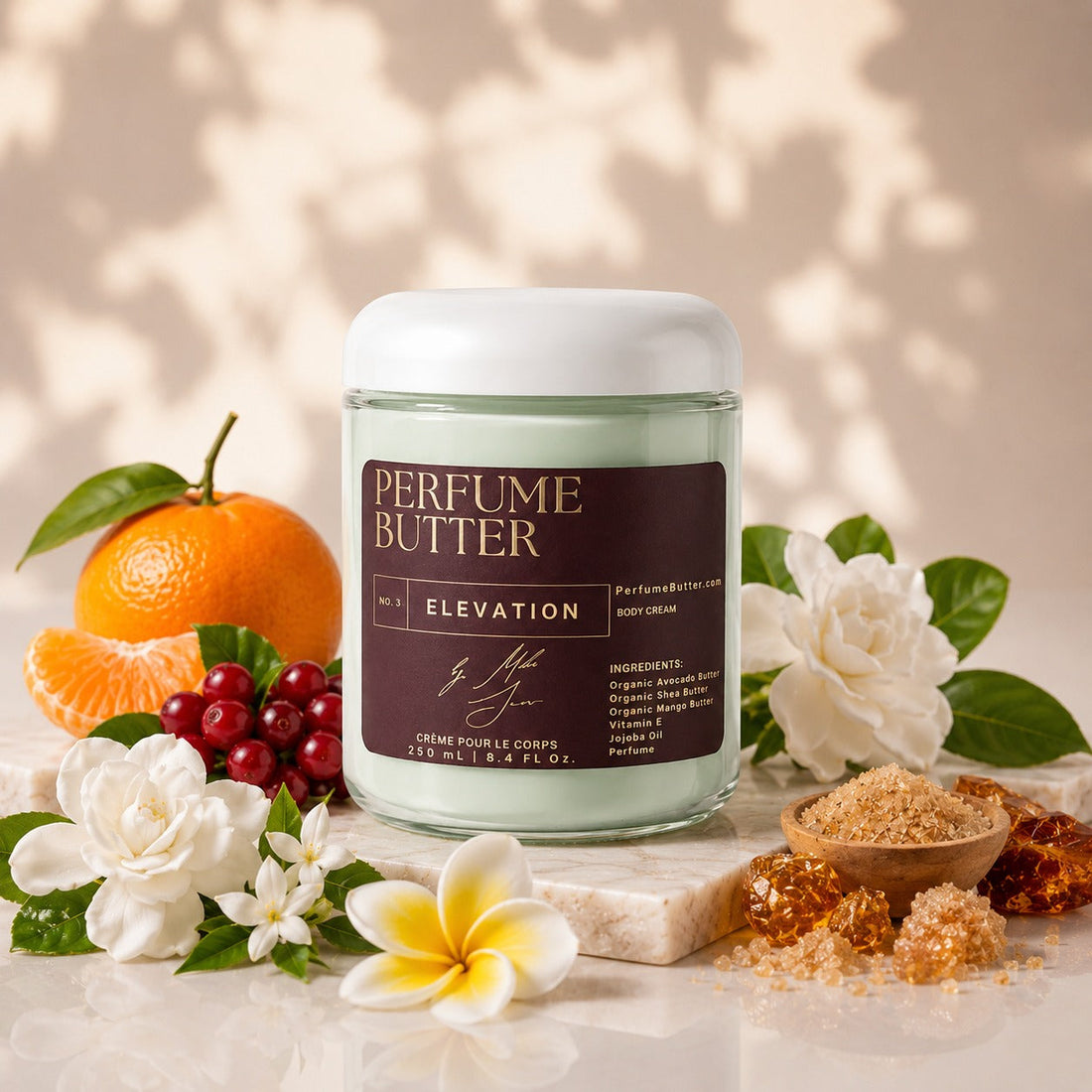 ELEVATION – The Luxury Body Butter Perfume | Floral Gardenia, Jasmine &amp; Italian Mandarin Fragrance | Hydrating Skin Moisturizer | Sweet Elegant Long-Lasting Scent | Perfume Butter