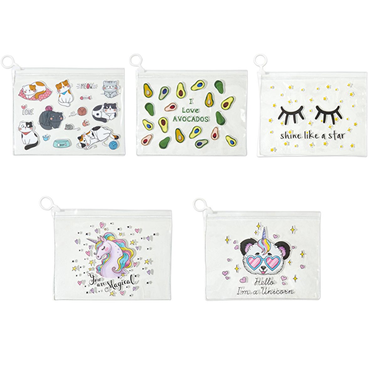 Eklips Transparent Makeup Bag with Assorted Designs - Compact, Versatile Storage for Cosmetics &amp; Travel Essentials