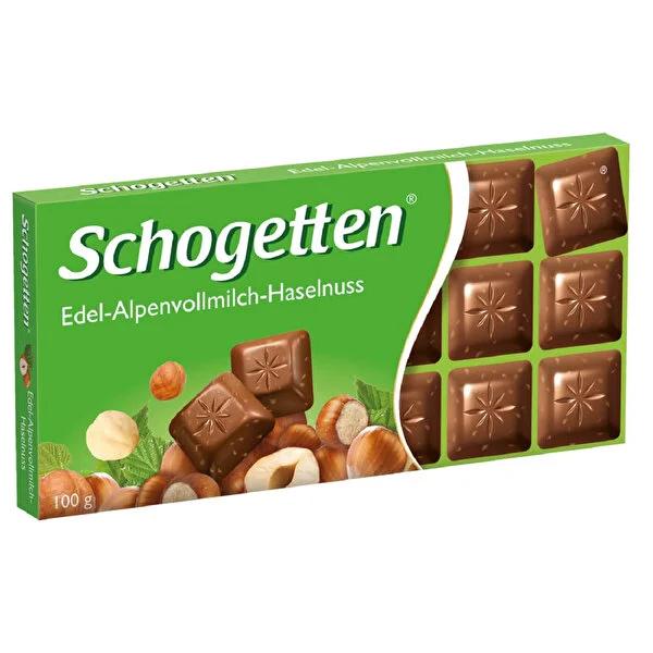 Schogetten Alpine Milk Chocolate Hazelnut Bar - Delicious German Chocolate Candy, Breakable Pieces, Creamy &amp; Crunchy 100g Treat