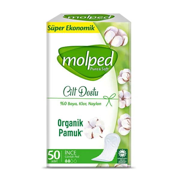 Molped Pure &amp; Soft Daily Panty Liners - Natural Cotton, Hypoallergenic, pH Balanced, Breathable - 50 Count