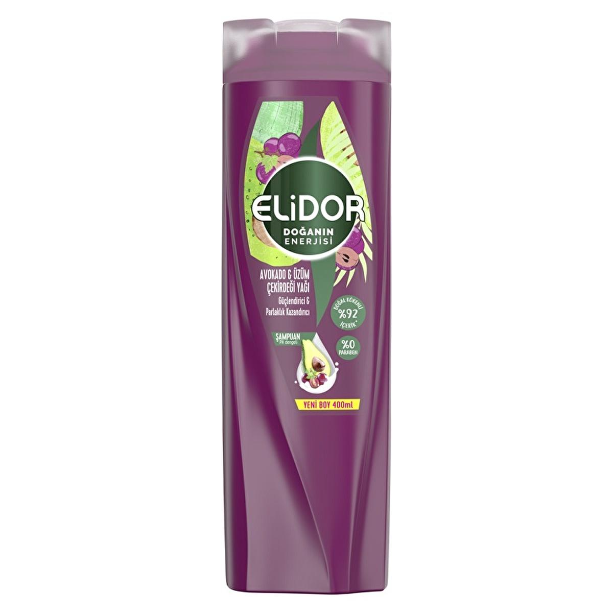 Elidor Avocado &amp; Grape Seed Oil Shampoo: Natural Shine &amp; Strengthening - Paraben-Free, For Dry &amp; Dull Hair