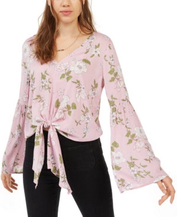Polly &amp; Esther Juniors Tie-Front Bell-Sleeve Top