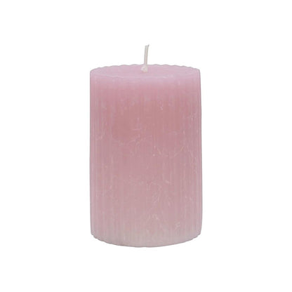 Rubin Licht Rustic Ribbed Pillar Candle in Rose Pink