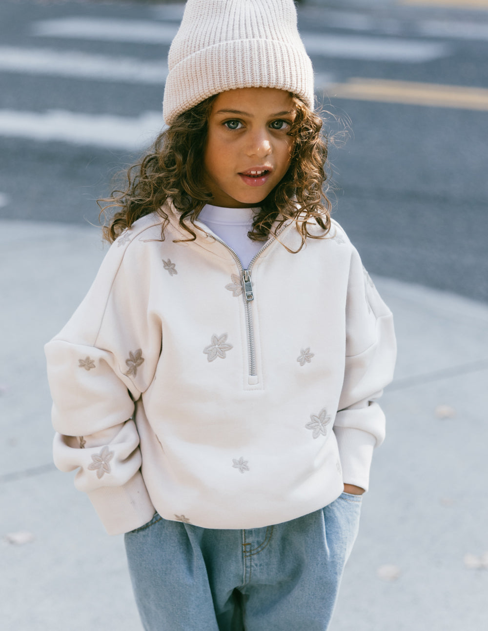 Floral Kids Half-Zip