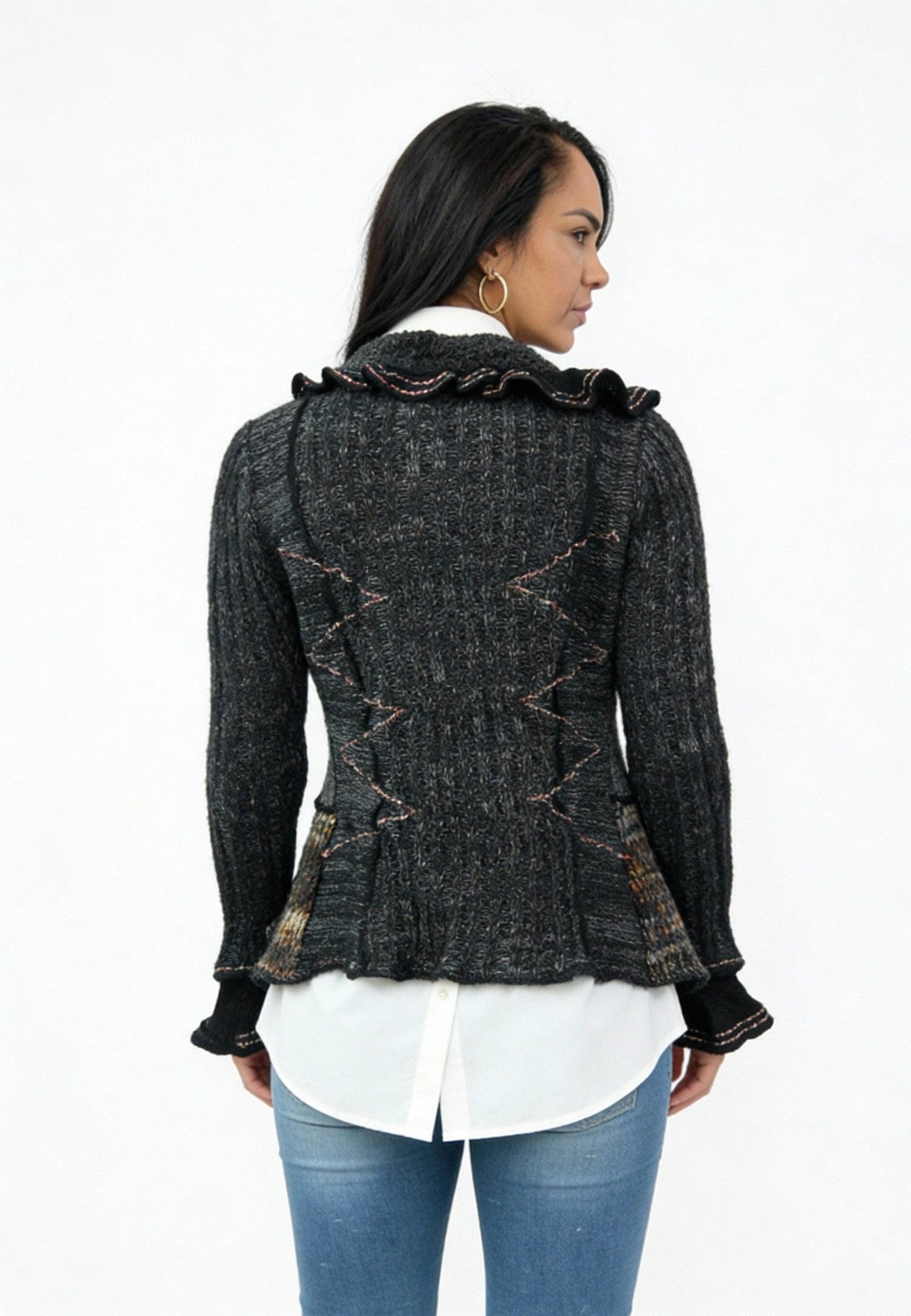 Forla Paris Mohair Wool Blend Ruffled Knit Cardigan Womens Medium