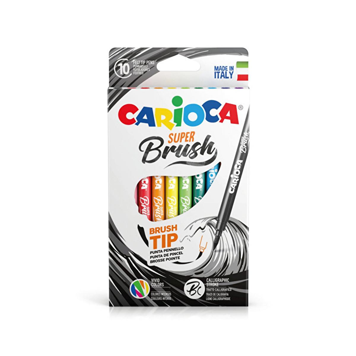 Carioca Super Brush Felt Tip Pens 10-Pack - Washable Ink Brush Pens for Artistic Designs