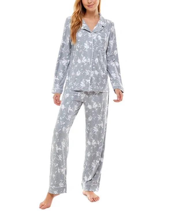 Roudelain Printed Notch-Collar Top &amp; Pants Pajama Set