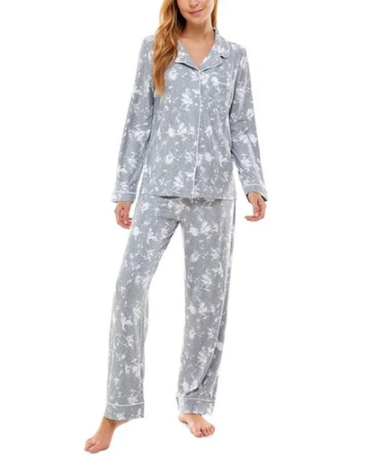 Roudelain Printed Notch-Collar Top &amp; Pants Pajama Set