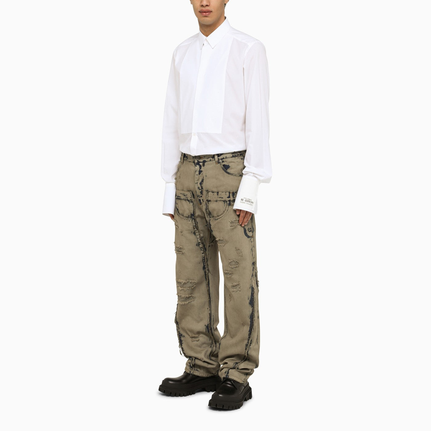 Dolce&amp;Gabbana White Poplin Gold Tuxedo Shirt