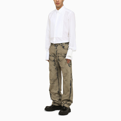 Dolce&amp;Gabbana White Poplin Gold Tuxedo Shirt