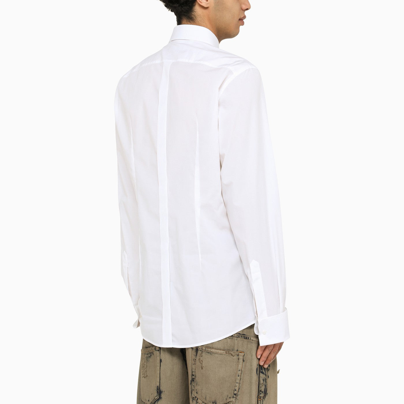 Dolce&amp;Gabbana White Poplin Gold Tuxedo Shirt
