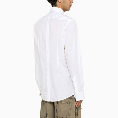 Dolce&amp;Gabbana White Poplin Gold Tuxedo Shirt