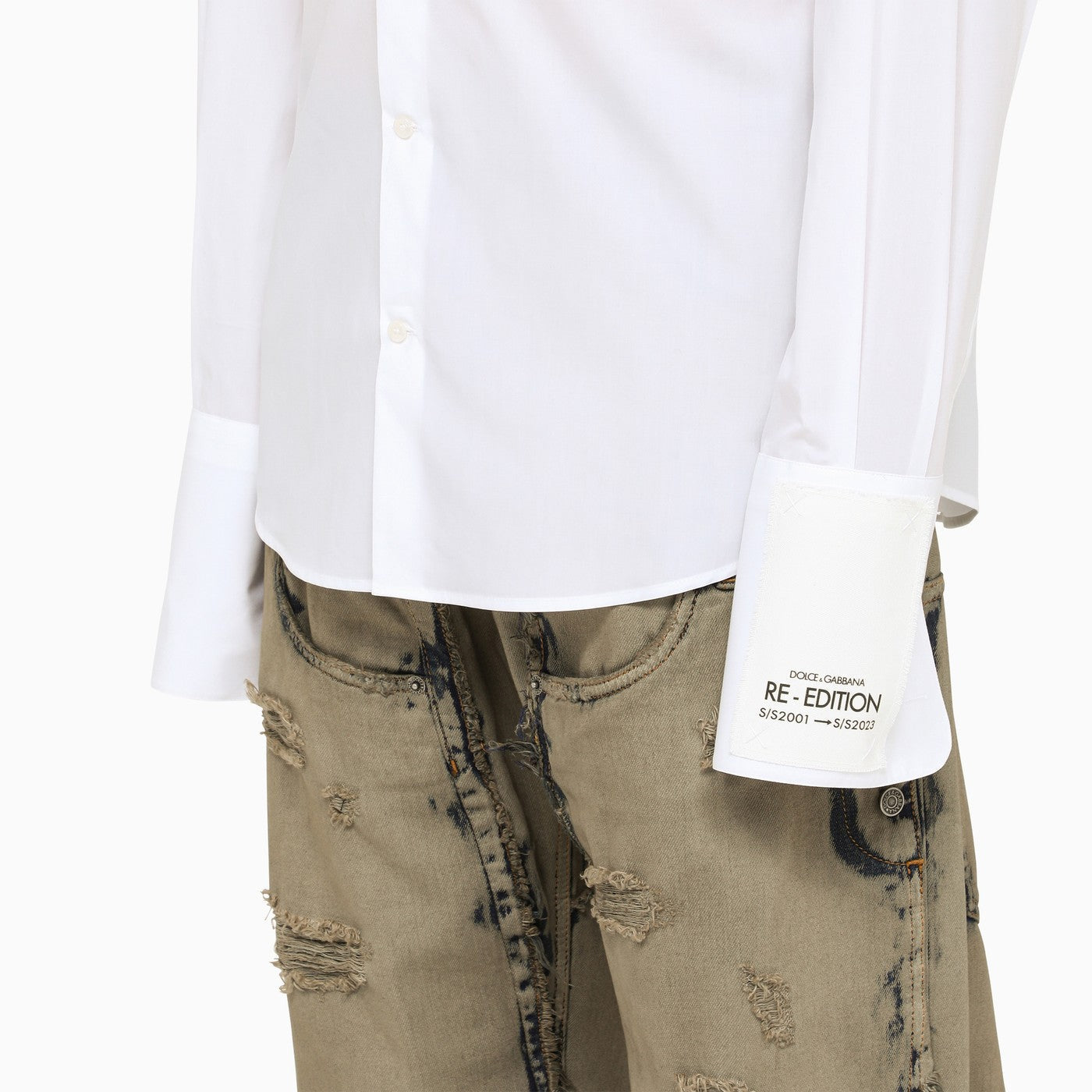 Dolce&amp;Gabbana White Poplin Gold Tuxedo Shirt