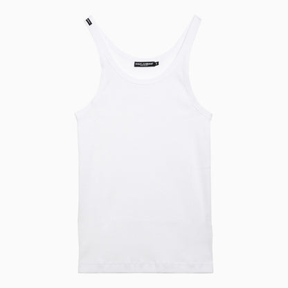 Dolce&amp;Gabbana White Ribbed Cotton Tank Top
