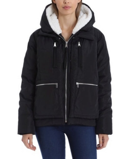 Bagatelle Zippered Pocketed Utility Faux Fur Water Resistant Jacket, Size Medium
