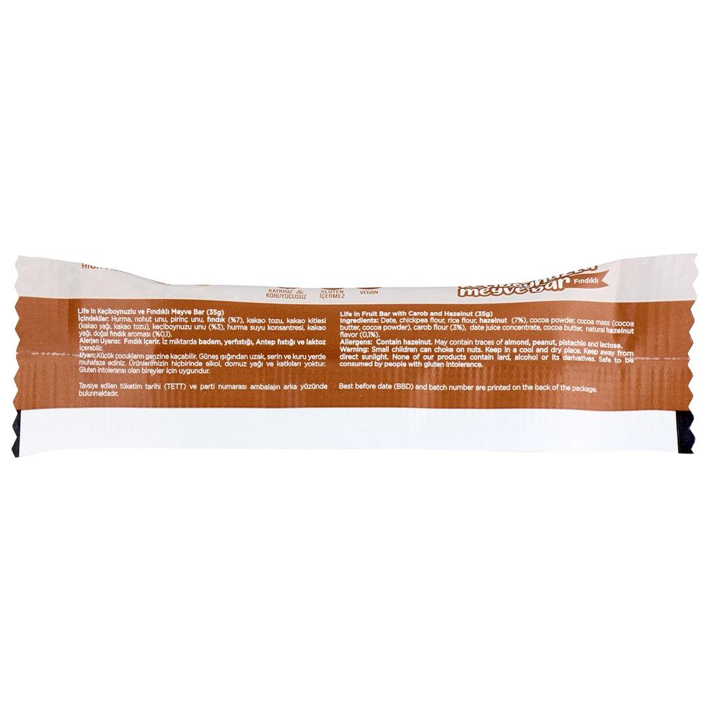 Life In Carob &amp; Hazelnut Fruit Bar Healthy Snack 35g