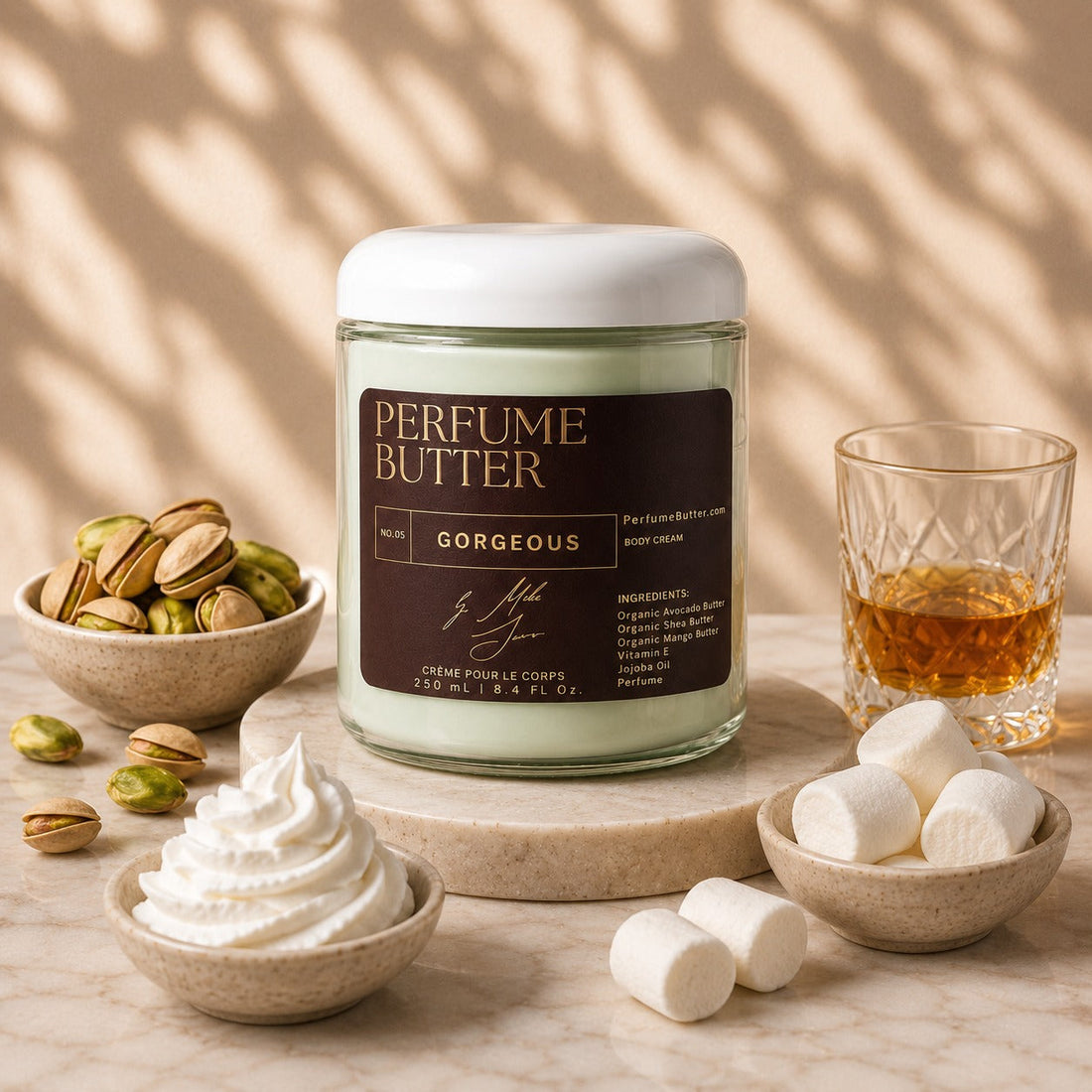 GORGEOUS – The Luxury Body Butter Perfume | Pistachio, Whipped Cream &amp; Marshmallow Sweet Gourmand Fragrance | Deep Hydrating Skin Moisturizer | Warm Delicious Scent | Perfume Butter