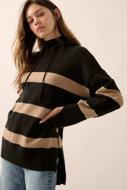 Nantucket Sound Striped Mock-Neck Sweater Hoodie