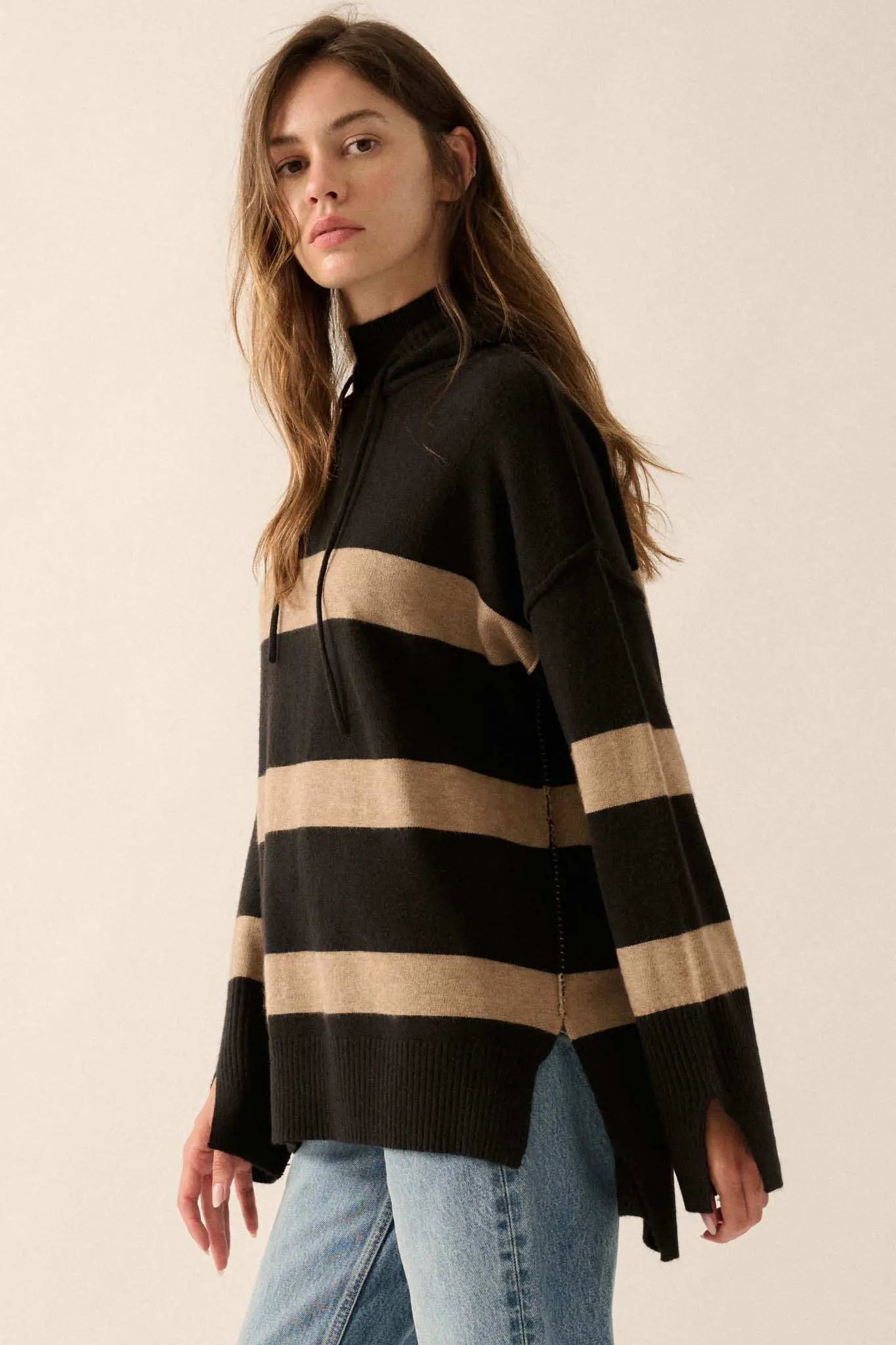 Nantucket Sound Striped Mock-Neck Sweater Hoodie