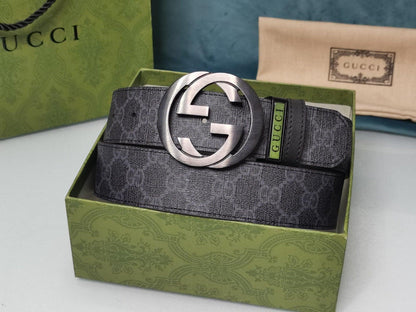 GUCCI Embellished coated-canvas and leather belt