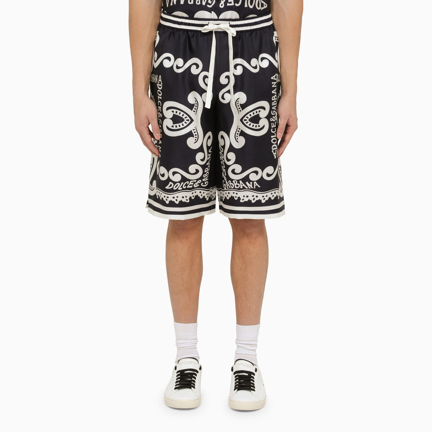 Dolce&amp;Gabbana Silk Bermuda With Navy Print