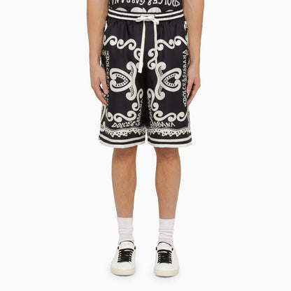 Dolce&amp;Gabbana Silk Bermuda With Navy Print