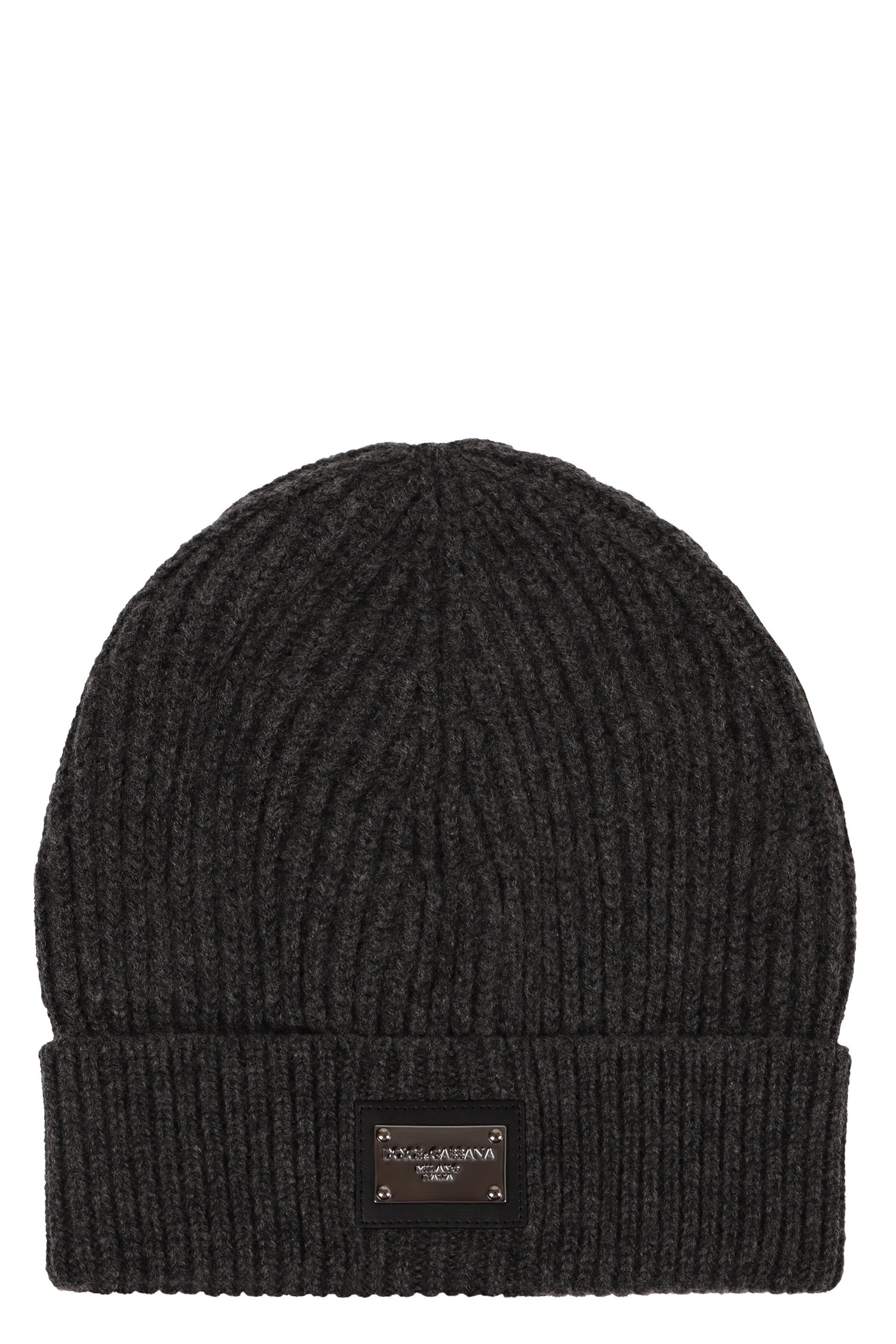 DOLCE &amp; GABBANA Ribbed Knit Beanie with Front Logo Patch