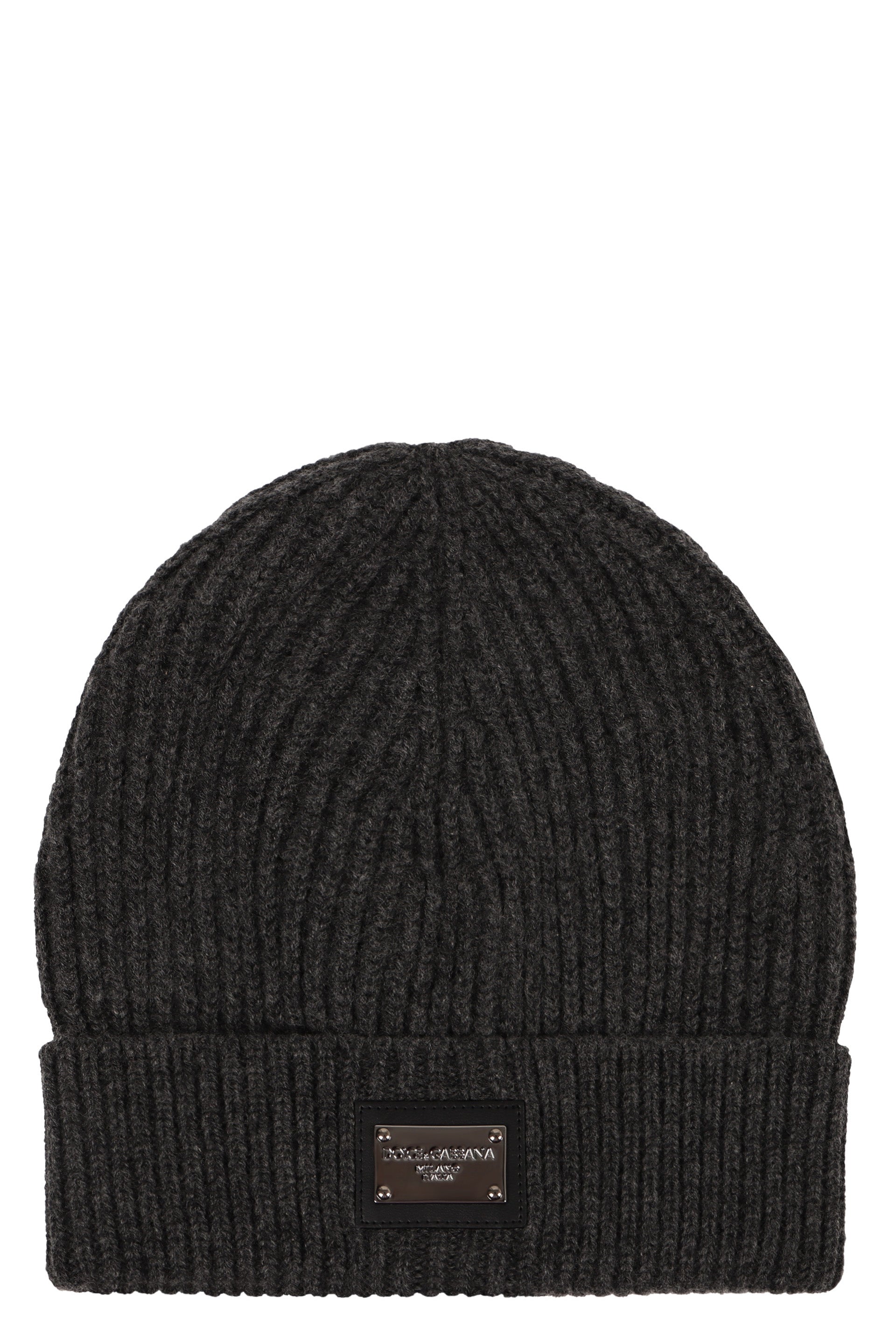 DOLCE &amp; GABBANA Ribbed Knit Beanie with Front Logo Patch