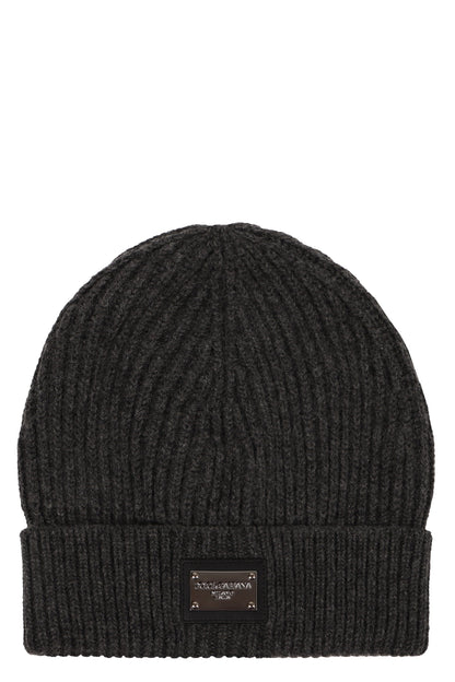 DOLCE &amp; GABBANA Ribbed Knit Beanie with Front Logo Patch