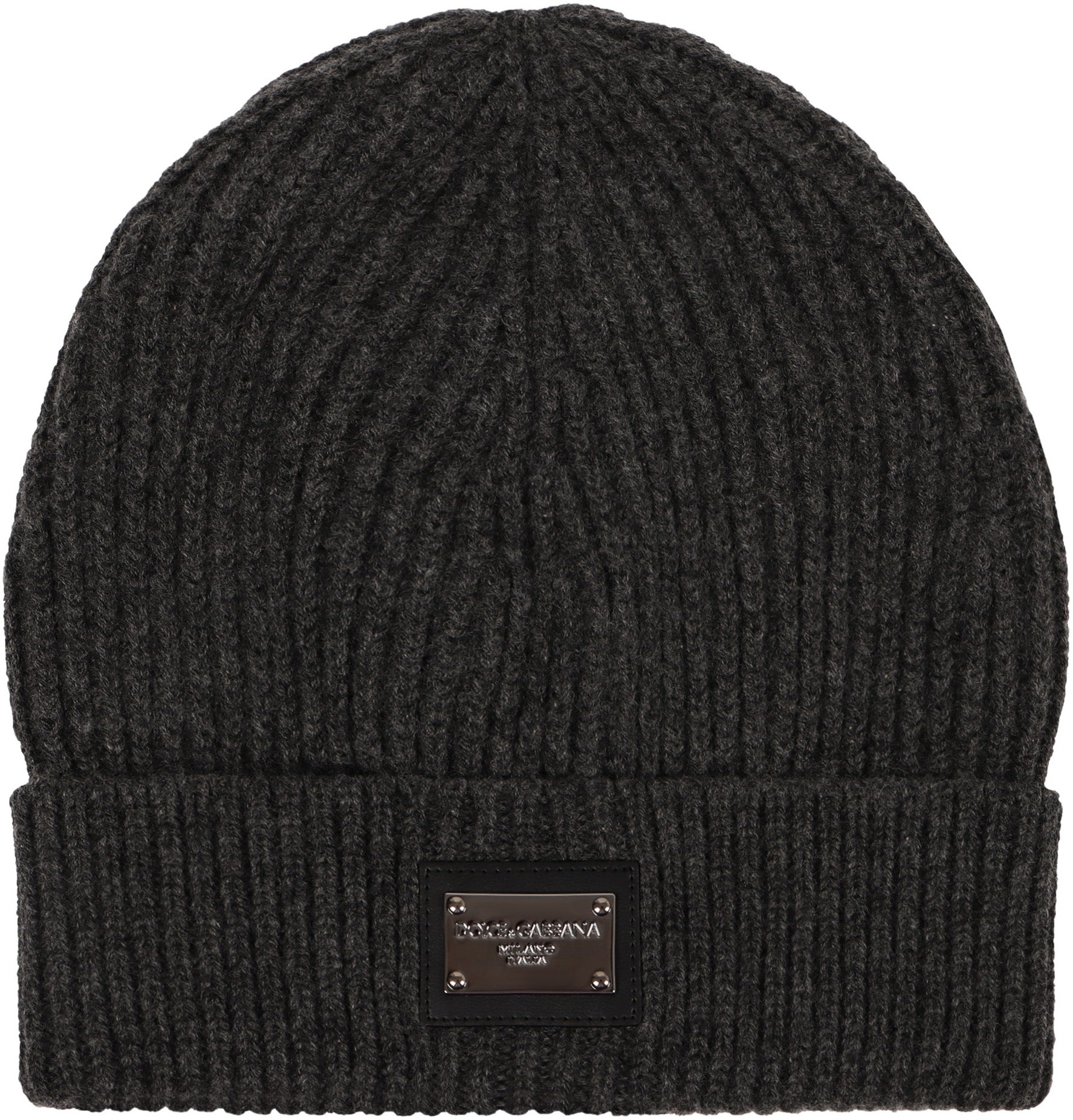 DOLCE &amp; GABBANA Ribbed Knit Beanie with Front Logo Patch