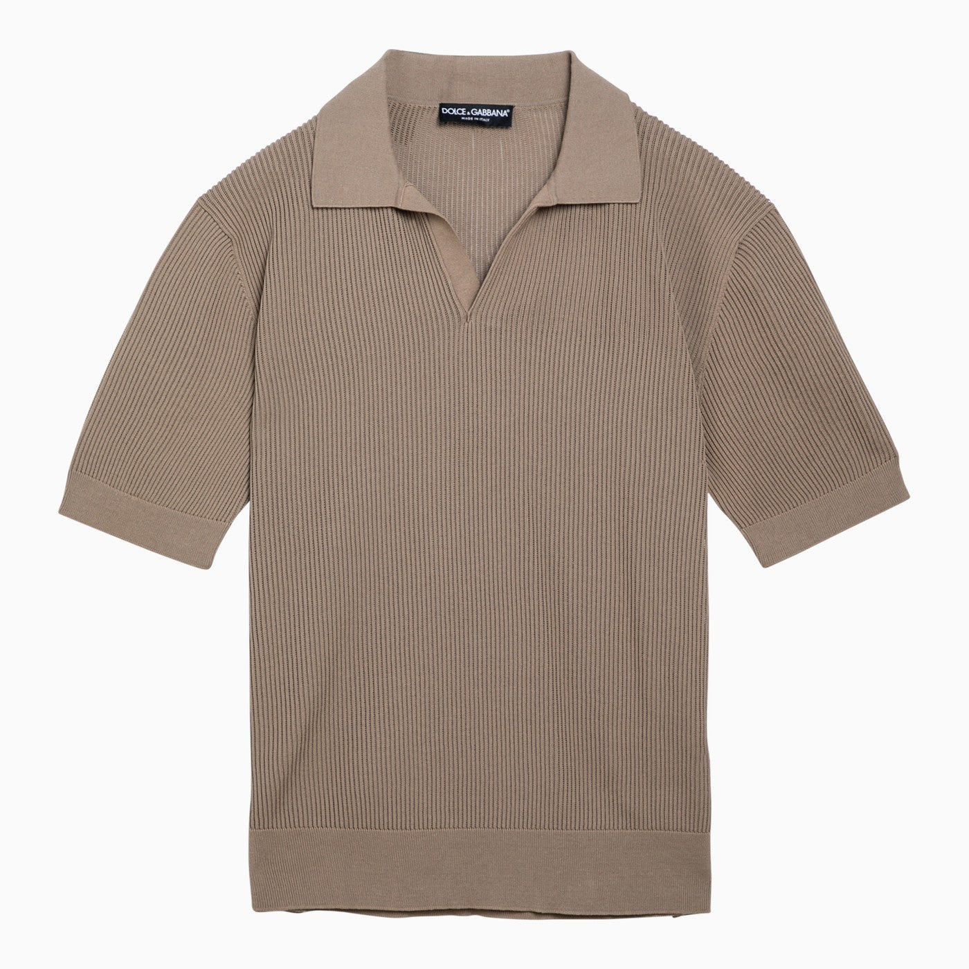 Dolce&amp;Gabbana Beige Cotton Ribbed Polo Shirt