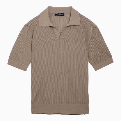 Dolce&amp;Gabbana Beige Cotton Ribbed Polo Shirt