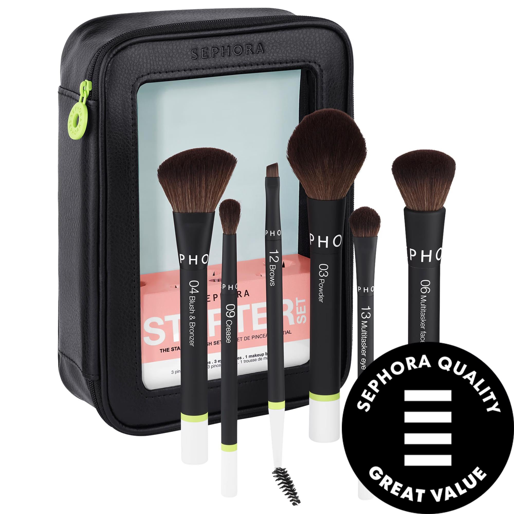 SEPHORA COLLECTION Starter Brush Set - 6 Essential Vegan Makeup Brushes for Beginners, Sustainable &amp; Cruelty-Free