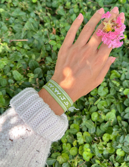 Green WWJD Embroidered Bracelet