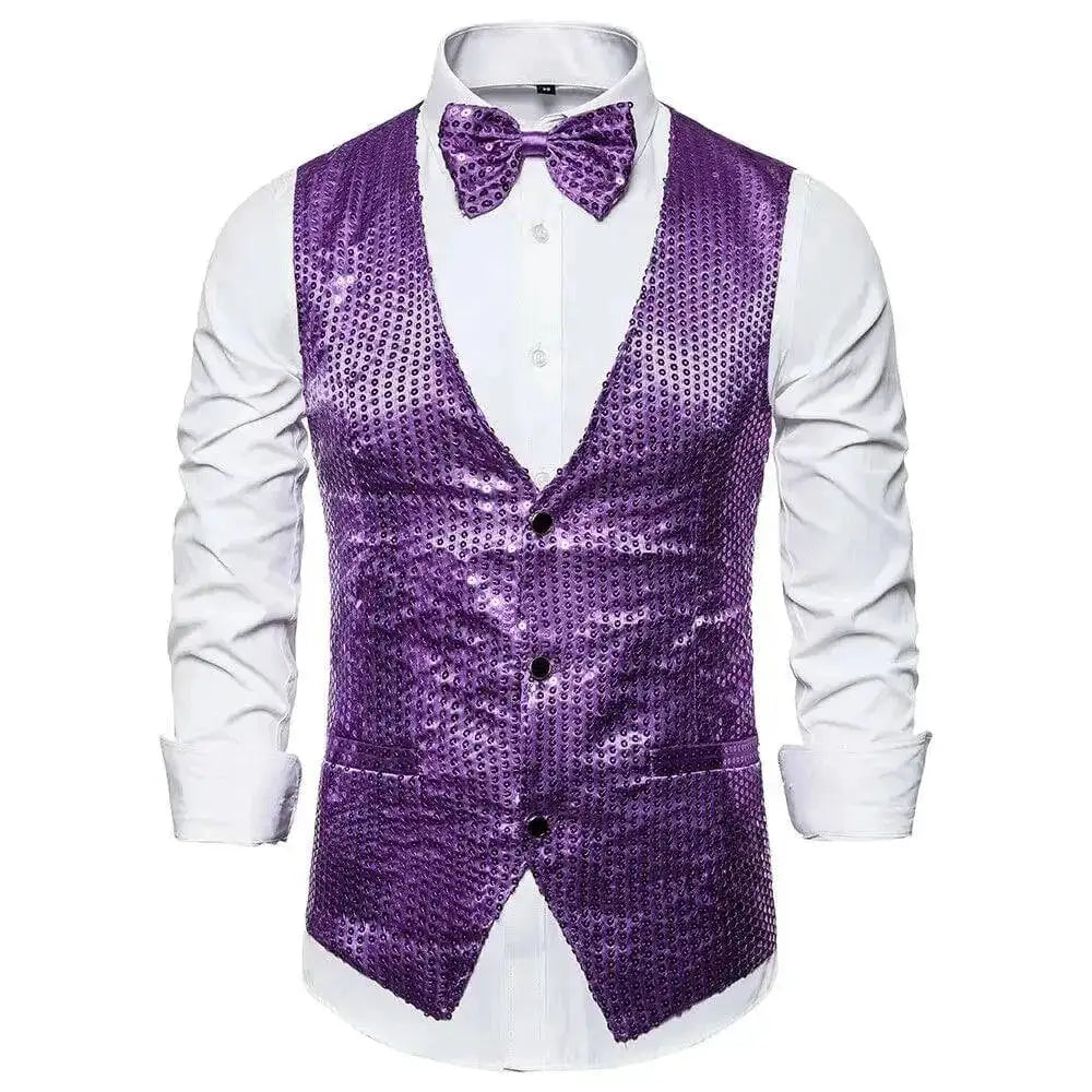 New Design Men Sequins Pattern Glitter Embellished V-neck Blazer Vest Male Evening Party Suits Plus Size hot by Dropshipman
