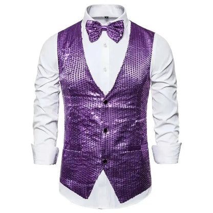 New Design Men Sequins Pattern Glitter Embellished V-neck Blazer Vest Male Evening Party Suits Plus Size hot by Dropshipman