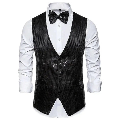 New Design Men Sequins Pattern Glitter Embellished V-neck Blazer Vest Male Evening Party Suits Plus Size hot by Dropshipman