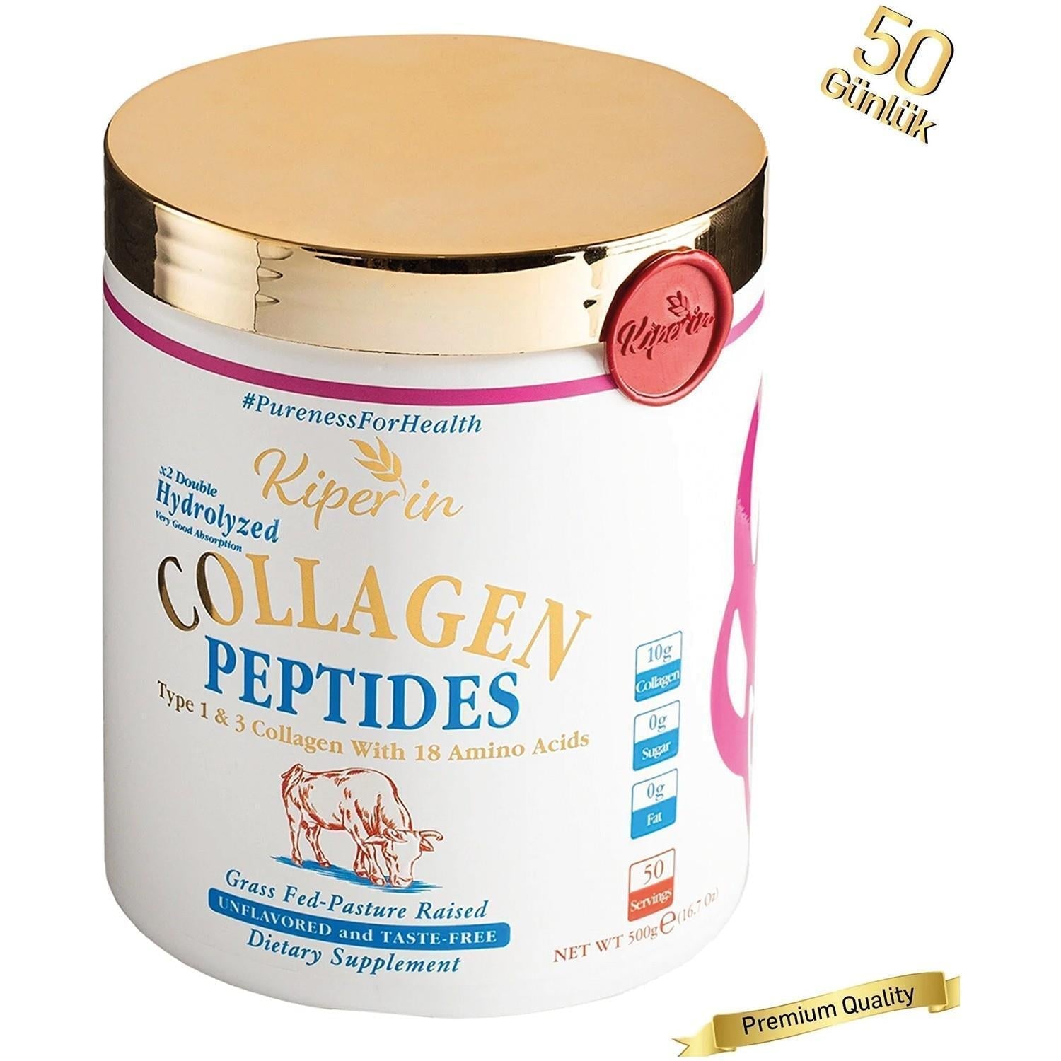 Kiperin Collagen Peptides 50-Day Supply - 500g Collagen Supplement for Skin Health &amp; Anti-Aging