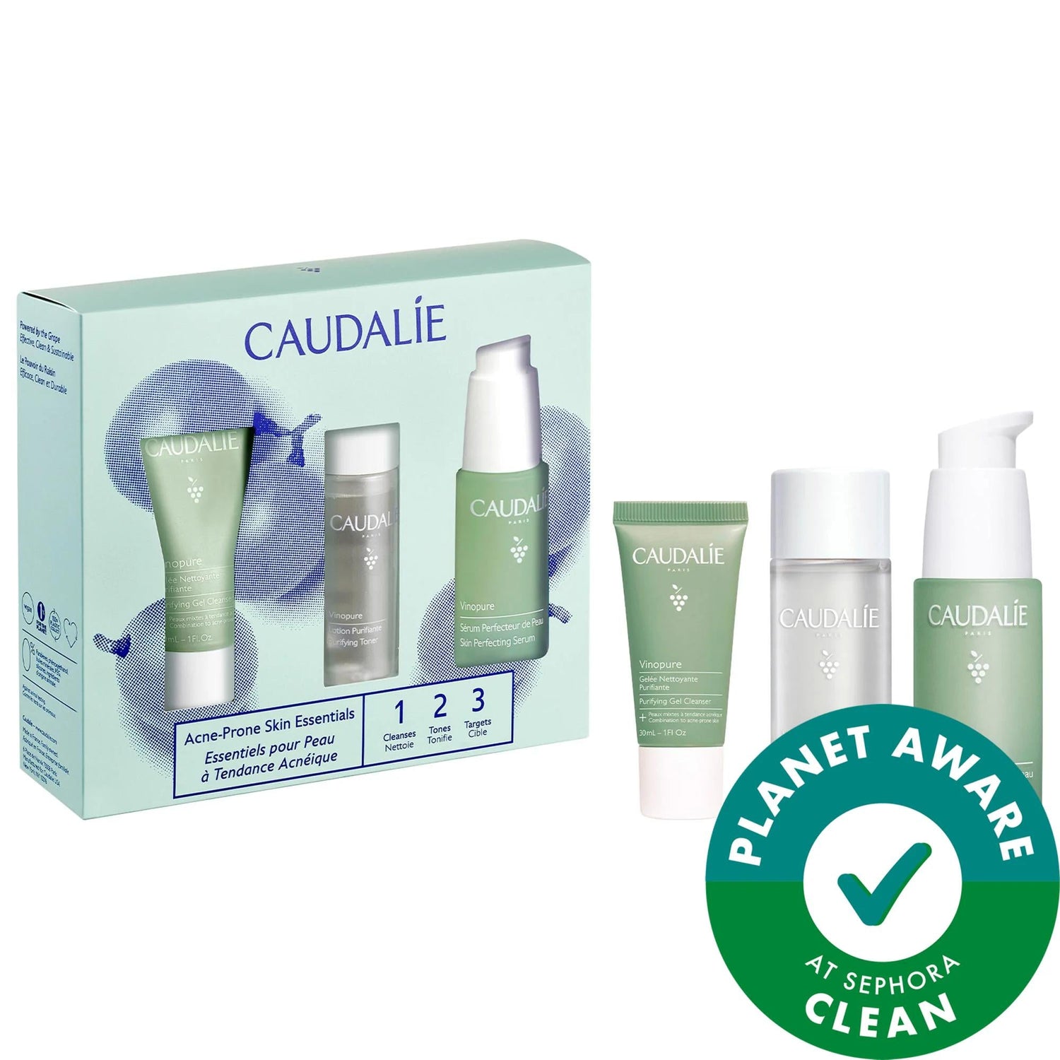 Caudalie Vinopure: Acne-Prone Skin Essentials Set - Salicylic Acid, Niacinamide, &amp; Oil Control for Clear, Radiant Skin (Vegan &amp; Cruelty-Free)